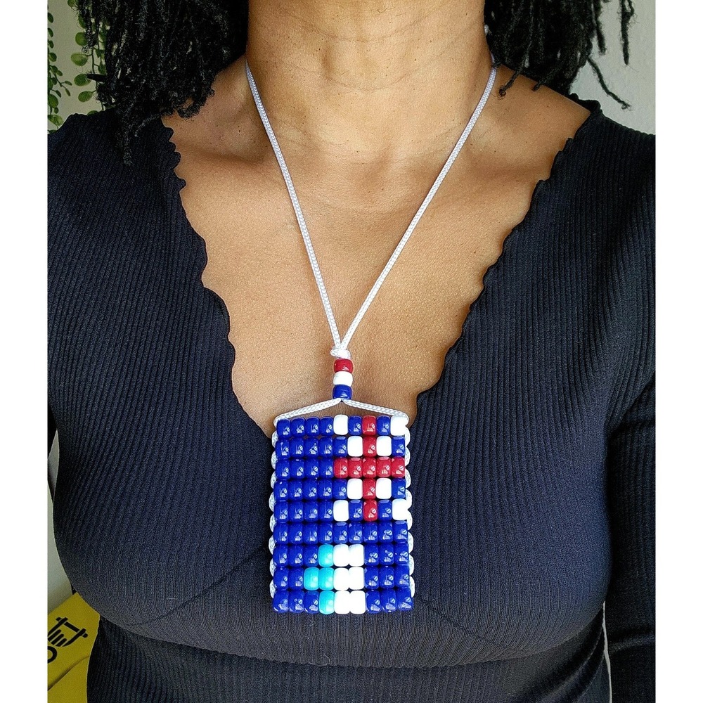 Anguilla Flag Car Mirror‎ Danglers / Necklace. Mini Beaded Flag 2.5" x 3".